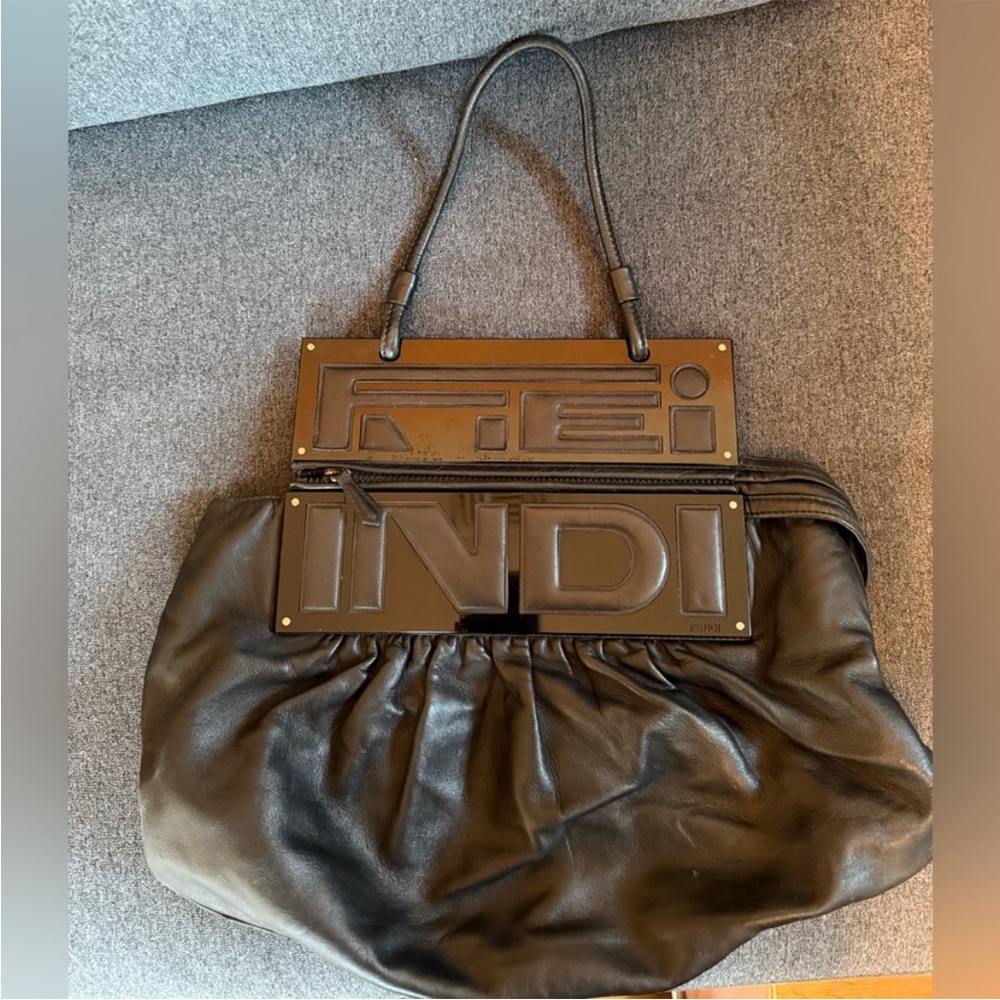 Fendi Vintage Women’s Leather Tote Bag with Embossed Panel